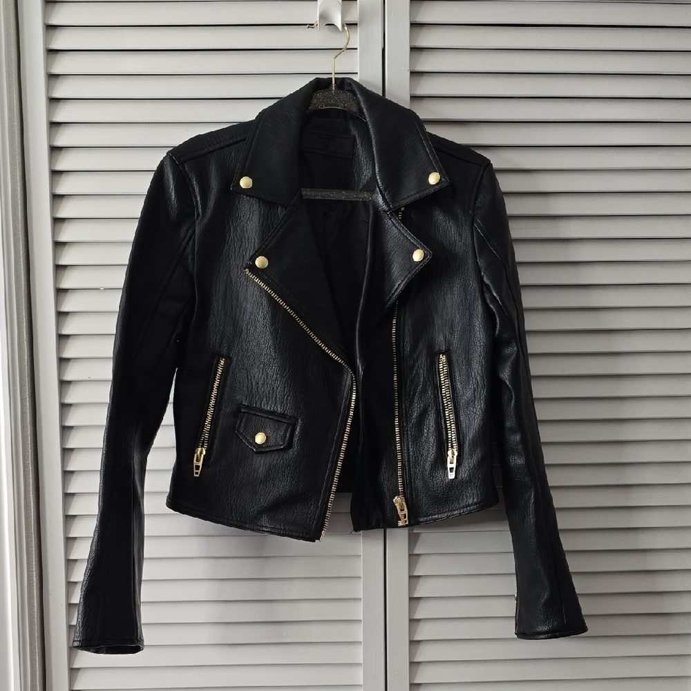Blank NYC Black Leather Jacket with Gold Accents